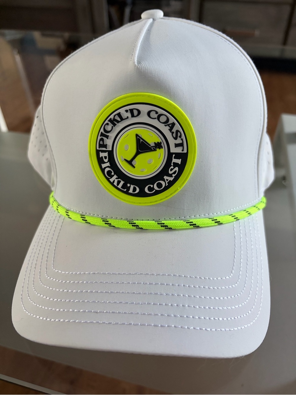 White & Neon Yellow Logo Cap